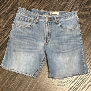 Wrangler Slim Straight 6” Inseam Stretchy Cut Off Raw Hem Long Shorts